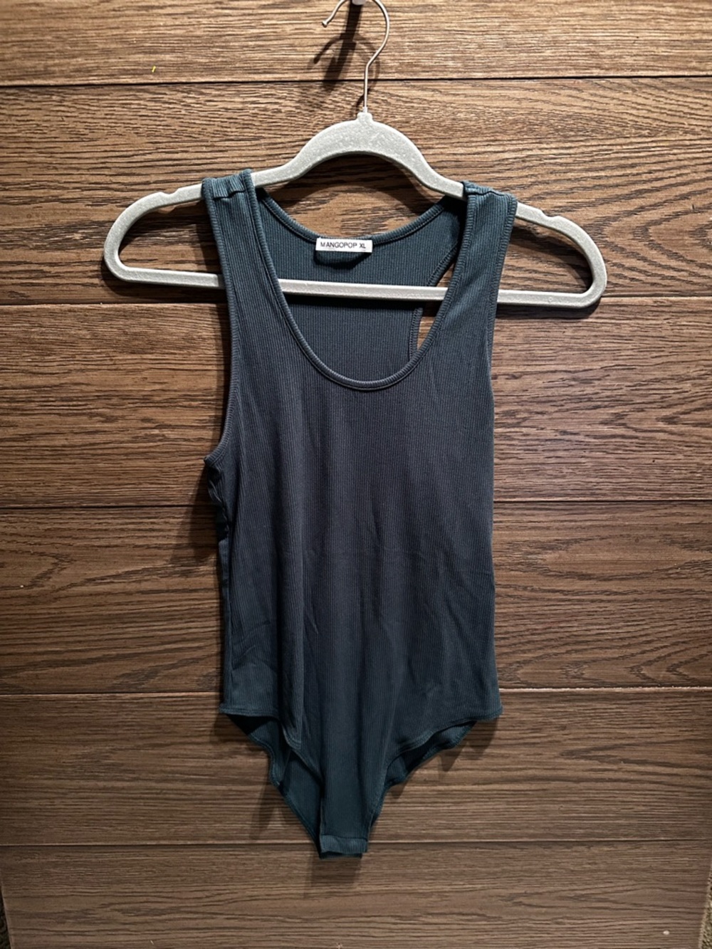 Mango Charcoal Ribbed Scoop-Neck Bodysuit